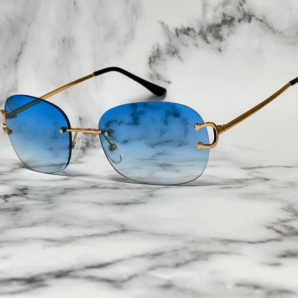 Men Sunglasses Hip Hop Gold‎ Blue Lens Fashion Retro Classic Shades Quevo Lentes - Picture 2 of 5